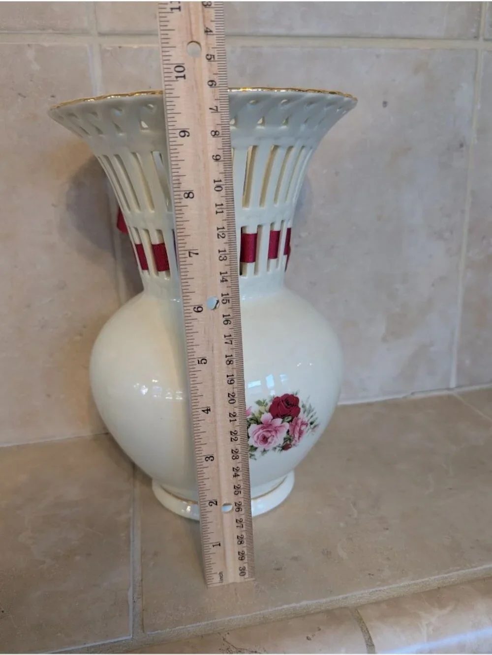 Formalities by Baum Bros. Victorian Rose Reticulated Porcelain Vase Elegant